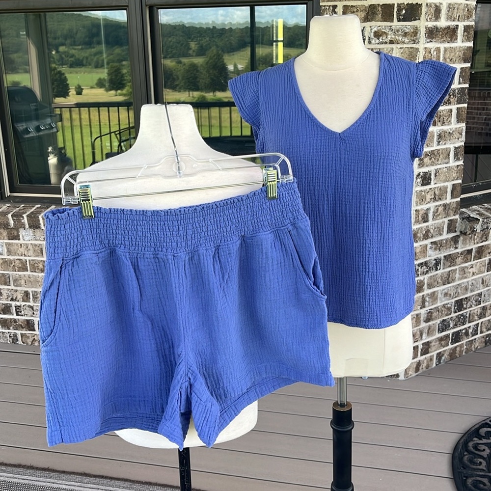 Short Set Comfy Gauzy Blue Top Shorts
